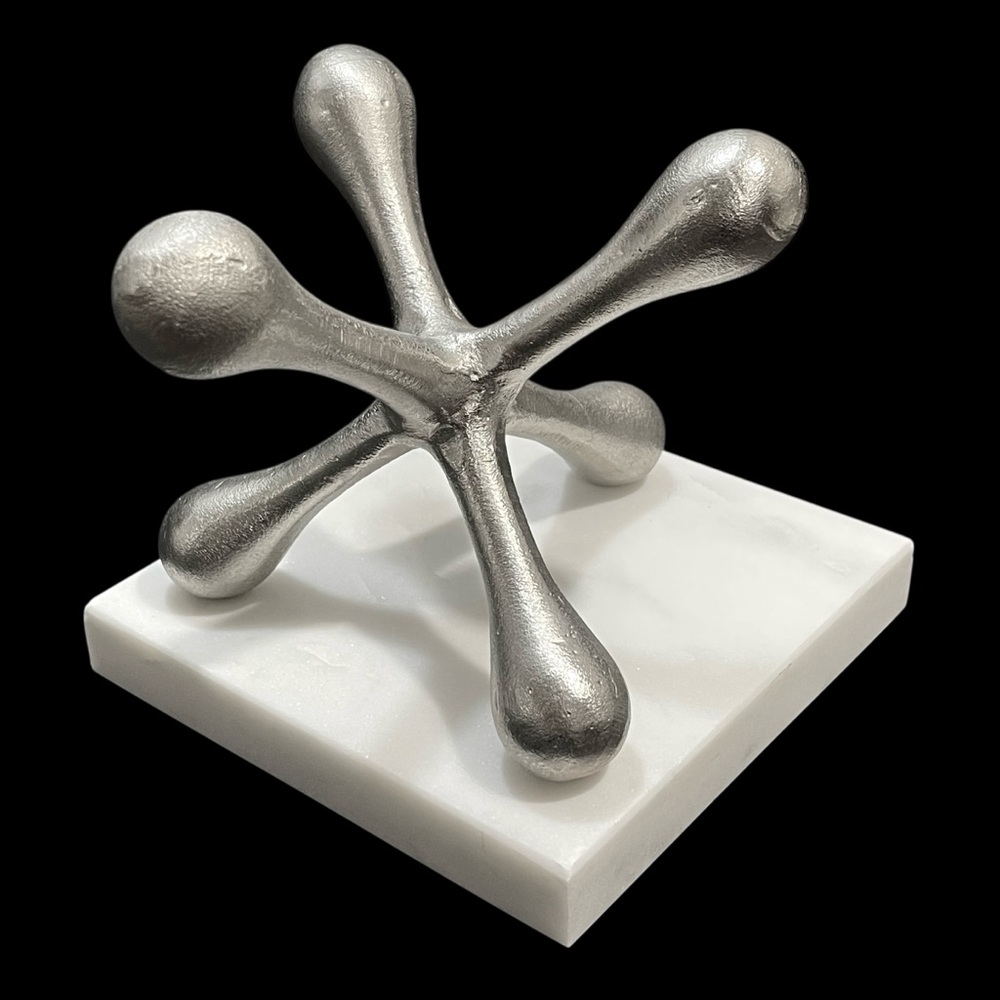 Vintage 1970s Jacks Metal Sculpture with Marble Base - Mid-Century Modernist